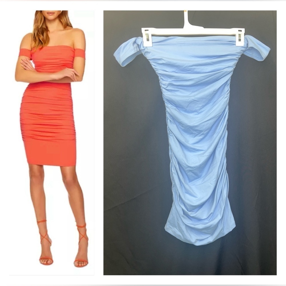 Susana Monaco NWT Gathered Off The Shoulder Dress In Vista Light Blue (A10)